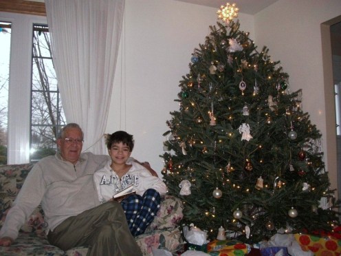 Nick and Poppa sitting by the Angel Tree